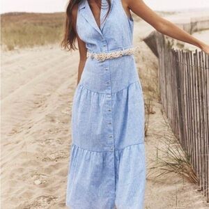 Zara Light Blue Button-Front Midi Dress